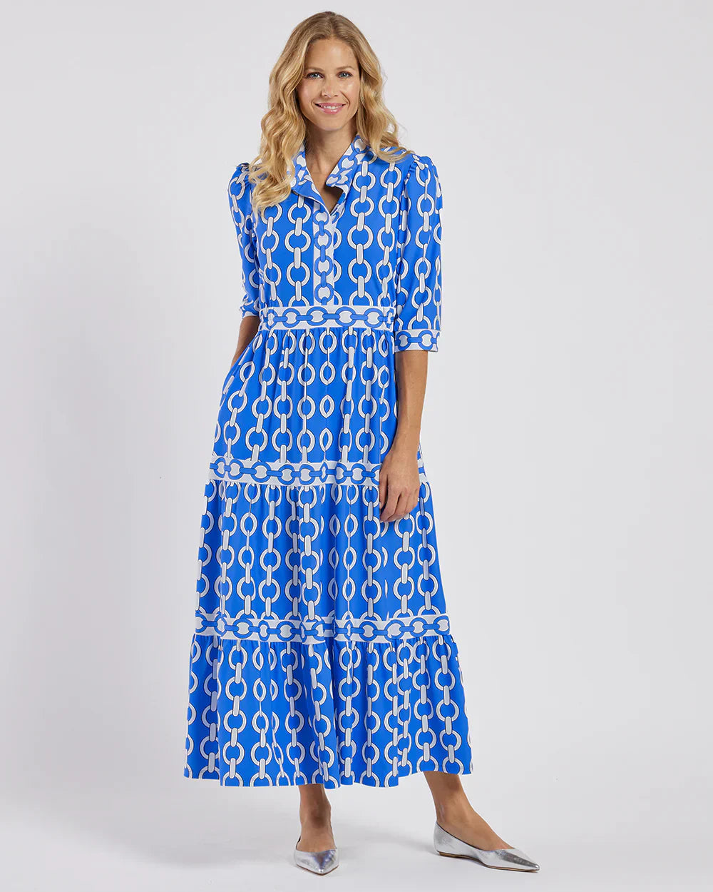 VIOLETTA | Elegante Lange Jurk met Grafische Print en Mediterraan Stijl