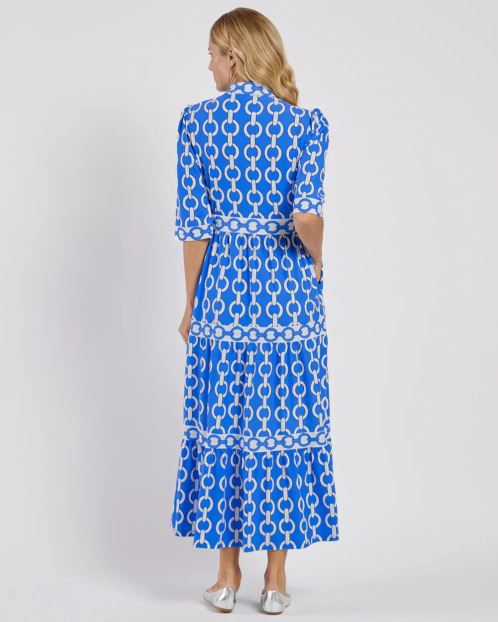 VIOLETTA | Elegante Lange Jurk met Grafische Print en Mediterraan Stijl