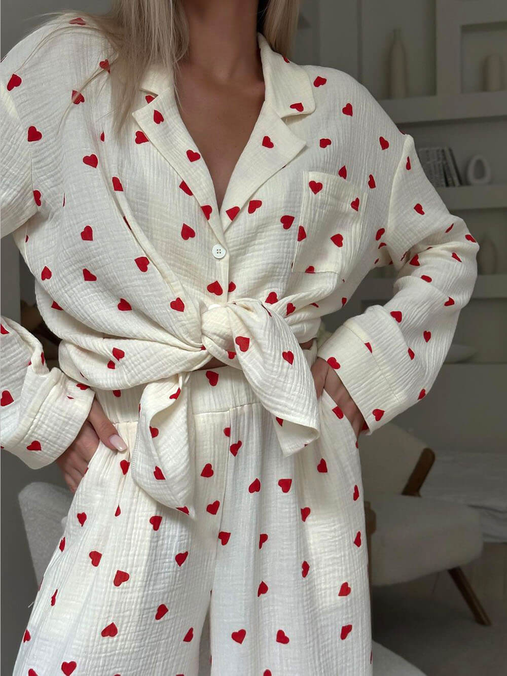 Completi van pyjama met schattige hartjesprint