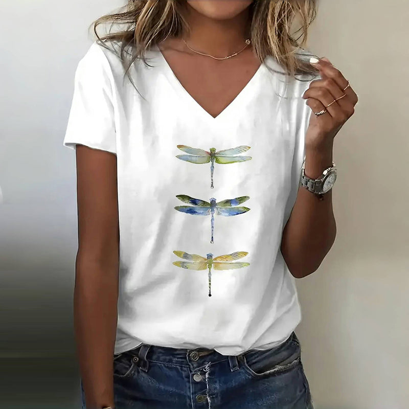 LILIANA | T-Shirt Estiva met Libellen Aquarel en Natuurlijke Comfort voor Frisse Looks