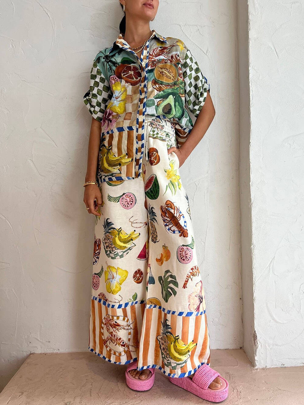 Tropical jumpsuit met wijde pijpen