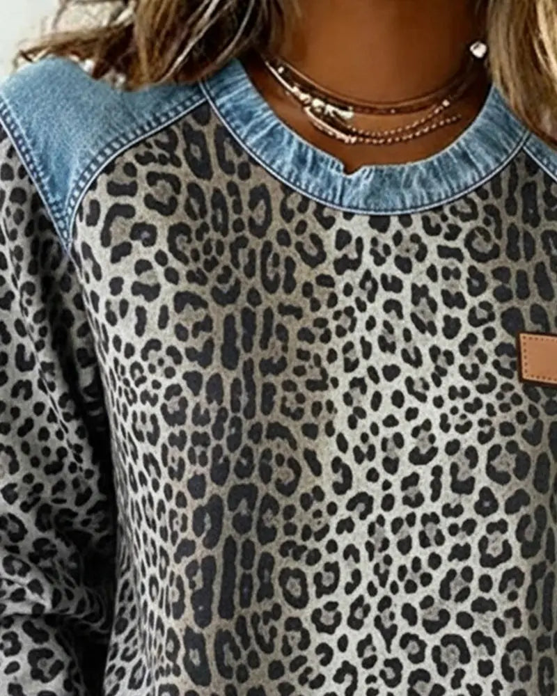 Esmée | Leopard Patchwork Trui met Flatterende Pasvorm en Dagelijks Comfort