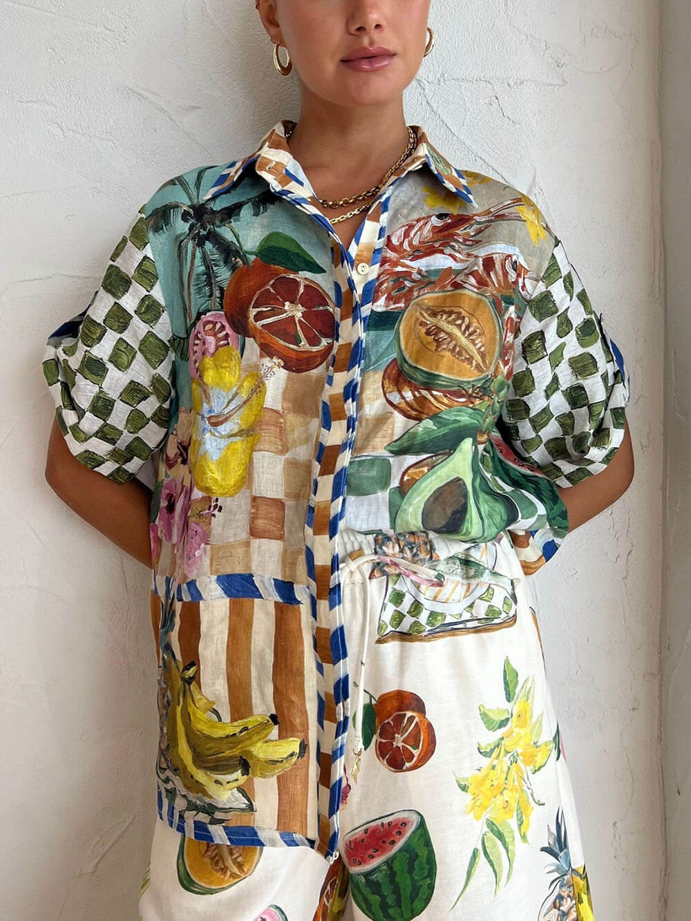 Tropical jumpsuit met wijde pijpen