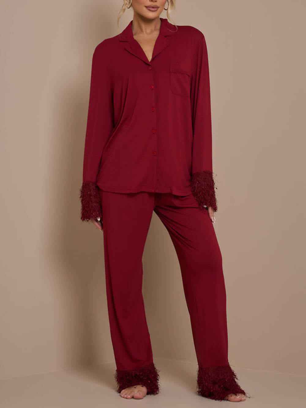 Compleet pyjama met pompon en patchwork