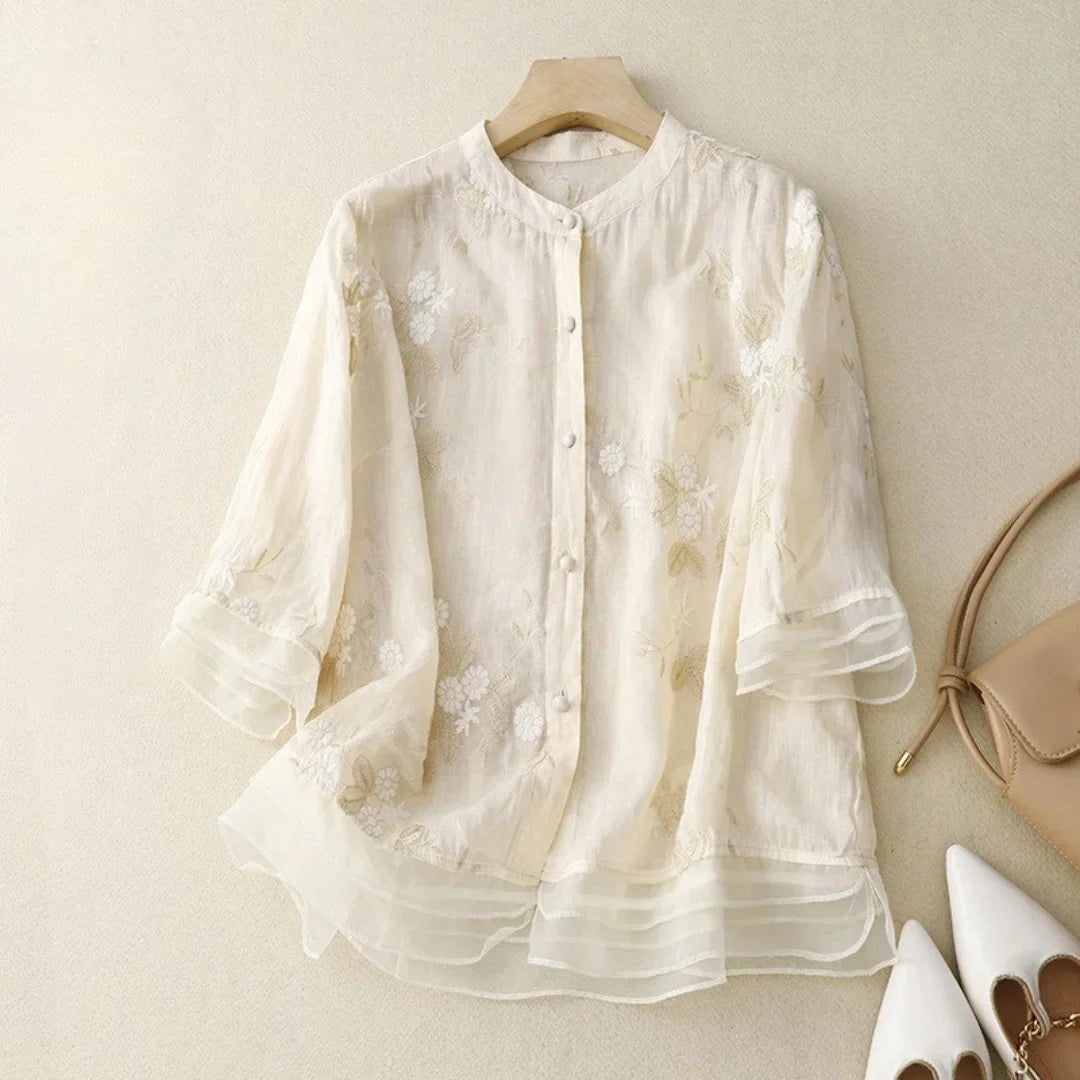 CLELIA | Lichtgewicht Geborduurd en Elegant Blouse