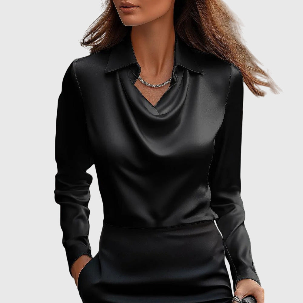 Sylvie | Blouse met luxe glans en plooihals