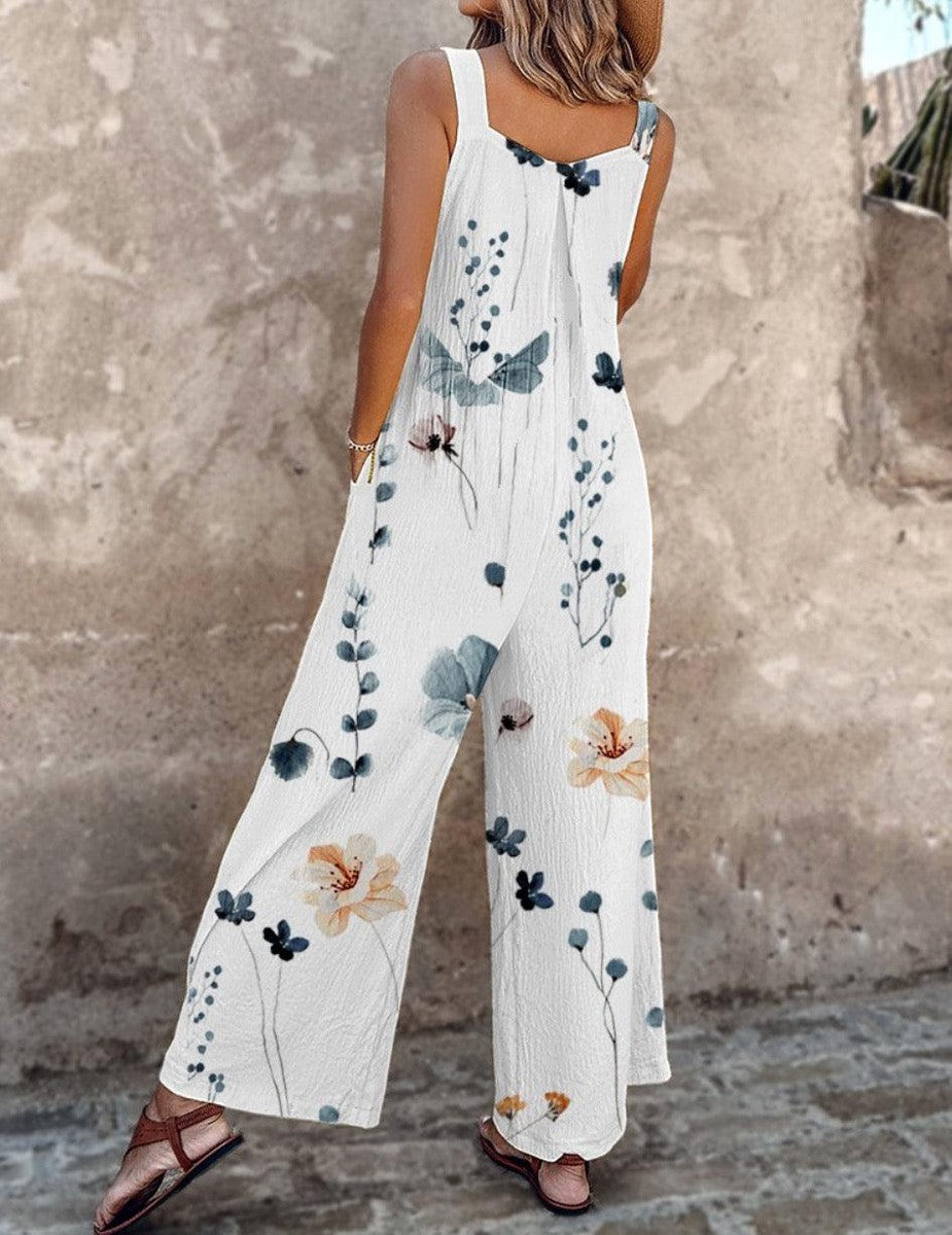 AMALIA | Lange Mouwloze Jumpsuit met Bloemenpatroon en Zomerse Comfort