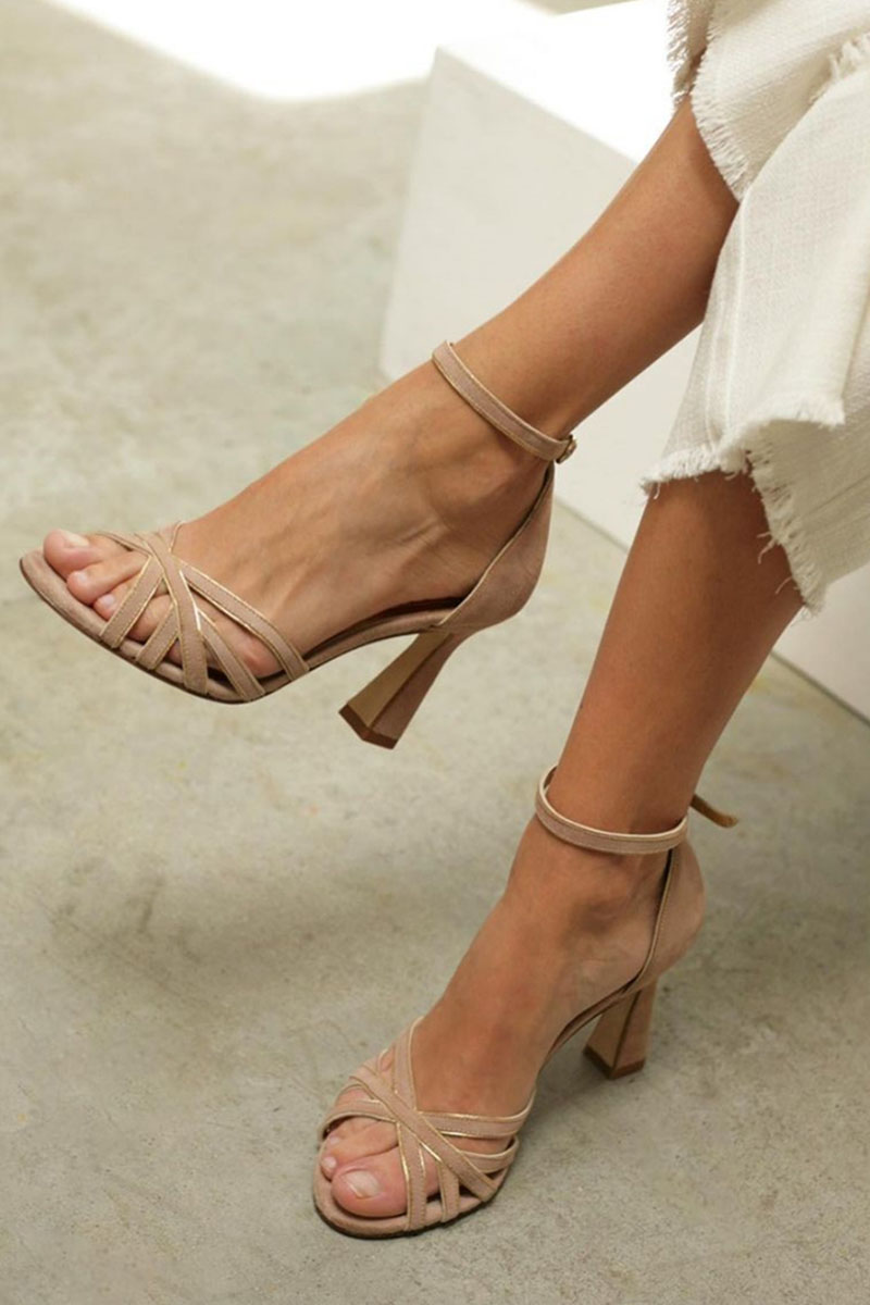 Marona™ | Patchwork sandalen met ronde neus en dunne hak