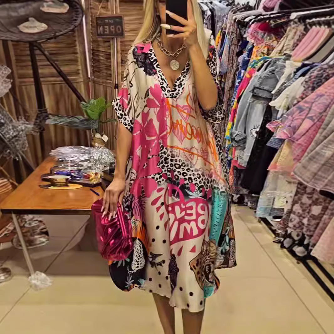 MILENA | Casual Jurk met Artistieke Print voor Zomercomfort en Unieke Stijl