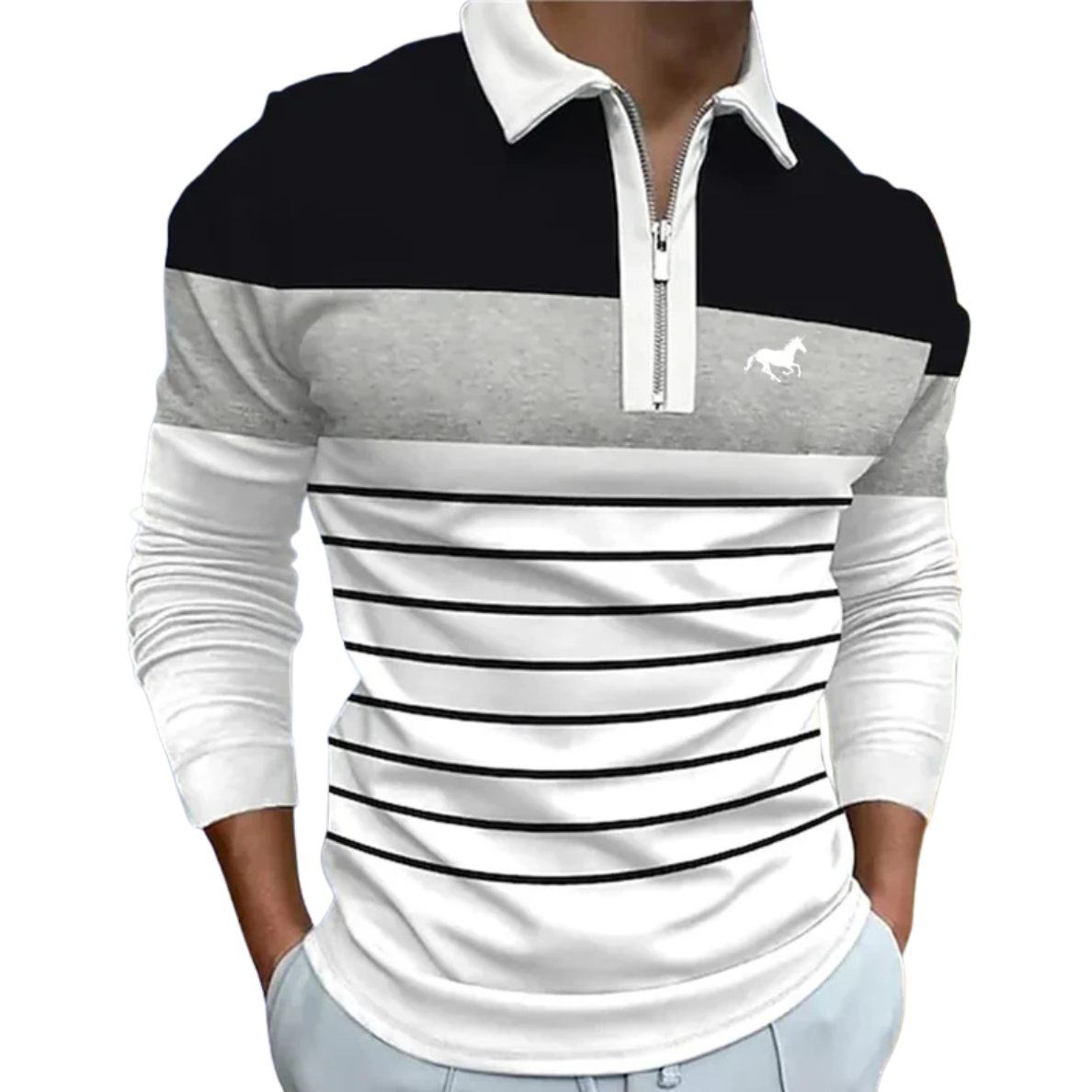 MARCEL | LUXE GESTREEPTE ZIP-POLO VOOR HEREN