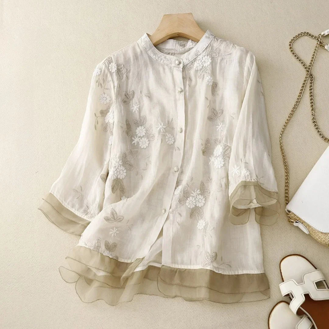 CLELIA | Lichtgewicht Geborduurd en Elegant Blouse