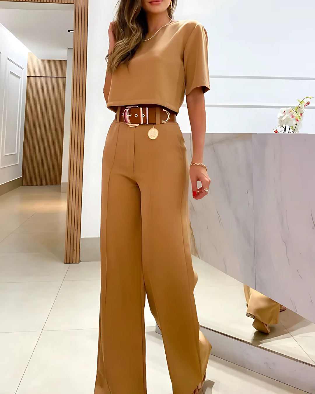 VERONICA | Elegante Set met Korte Top en Vloeiende Snit voor Comfort en Dagelijkse Stijl