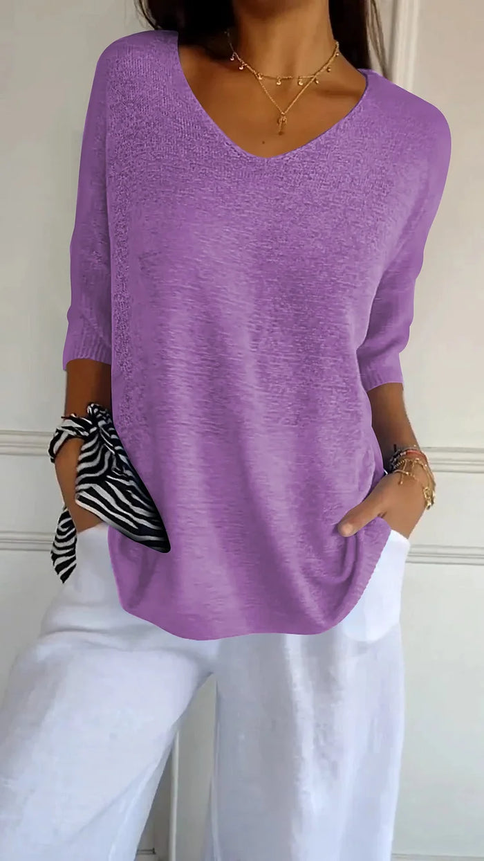 JARA | Luchtige V-hals Top met Flatterend Gebreid Design