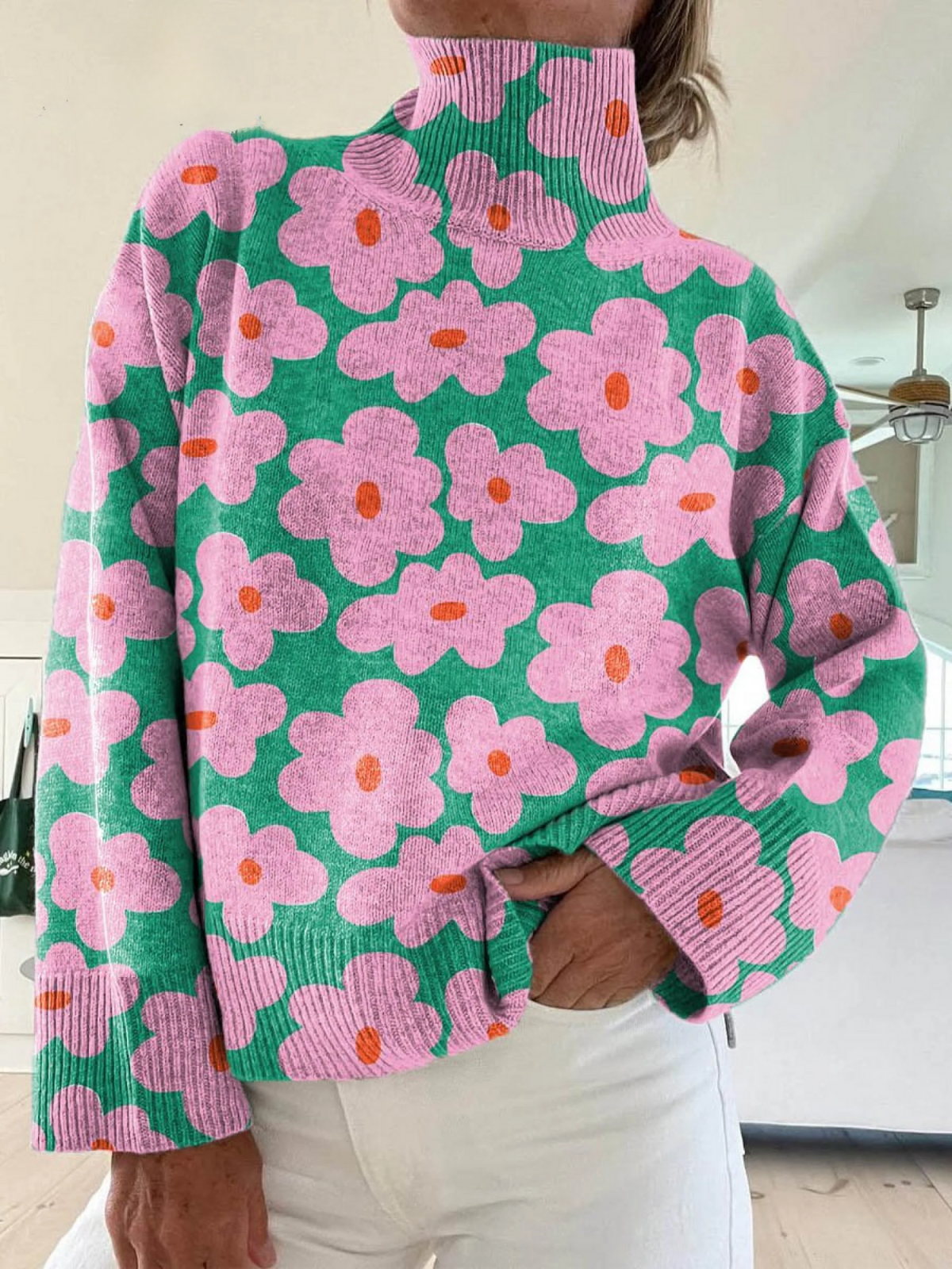 MIRELLIA™ | Bloemige Trui met Hoge Kraag voor Comfortabele Elegantie en Dagelijks Stijlplezier