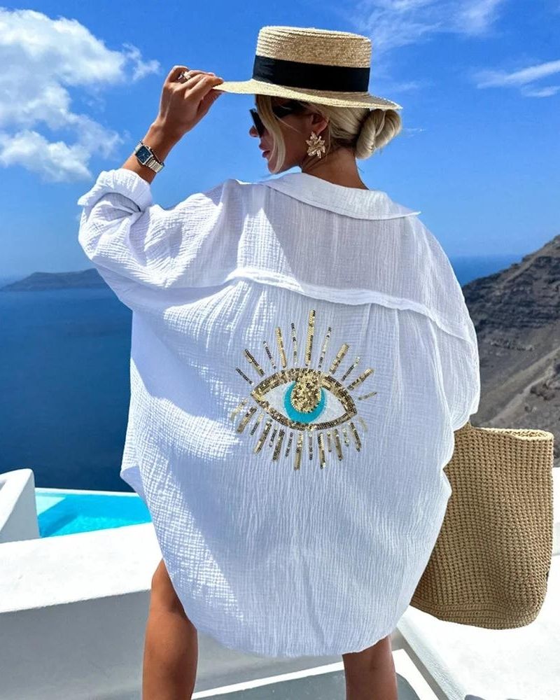 SERENA | Oversized Geborduurde Blouse met Sprankelend Oog voor een Chic en Comfortabel Zomerlook