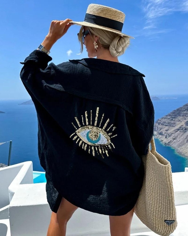 SERENA | Oversized Geborduurde Blouse met Sprankelend Oog voor een Chic en Comfortabel Zomerlook