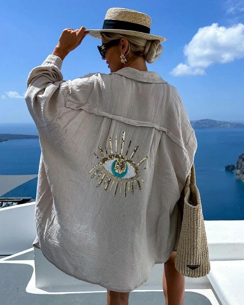 SERENA | Oversized Geborduurde Blouse met Sprankelend Oog voor een Chic en Comfortabel Zomerlook