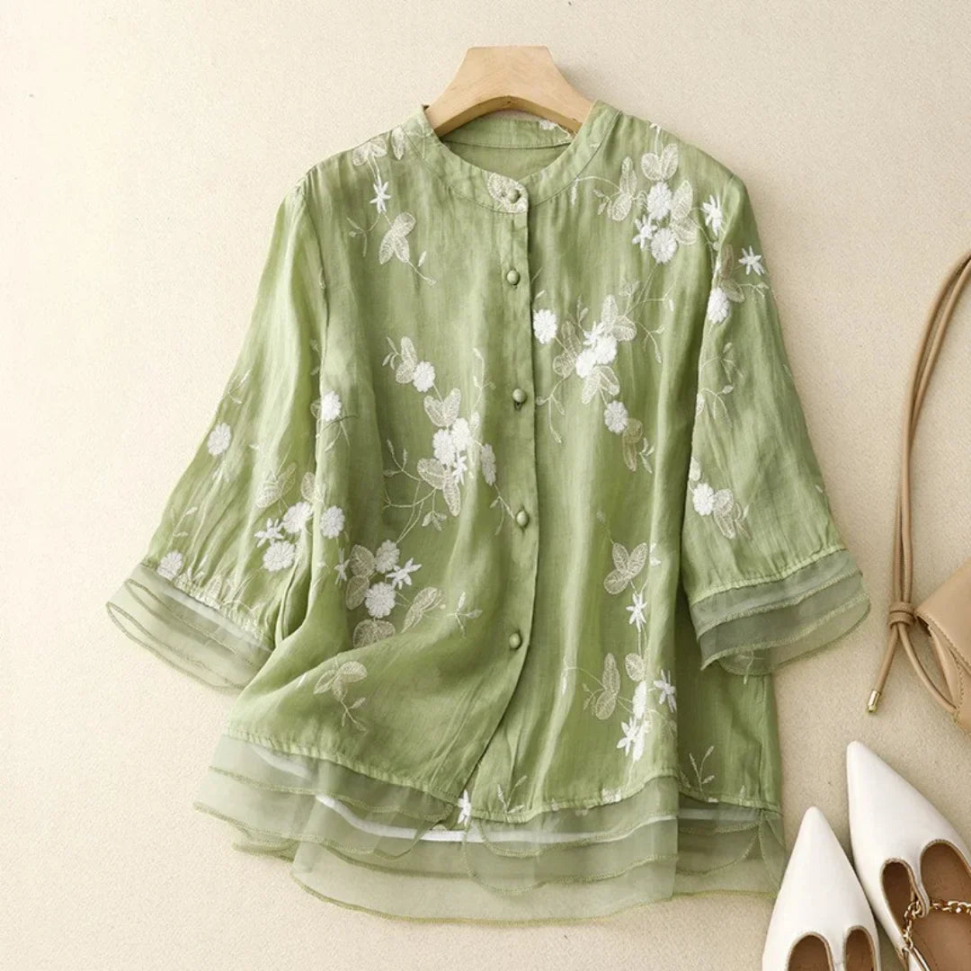 CLELIA | Lichtgewicht Geborduurd en Elegant Blouse
