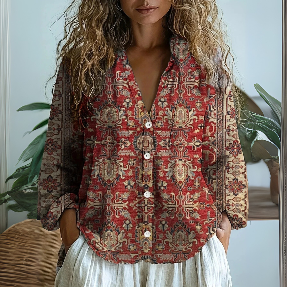 NOOR | Bohemien Blouse met Losse Pasvorm en Artistieke Details voor Elke Dag