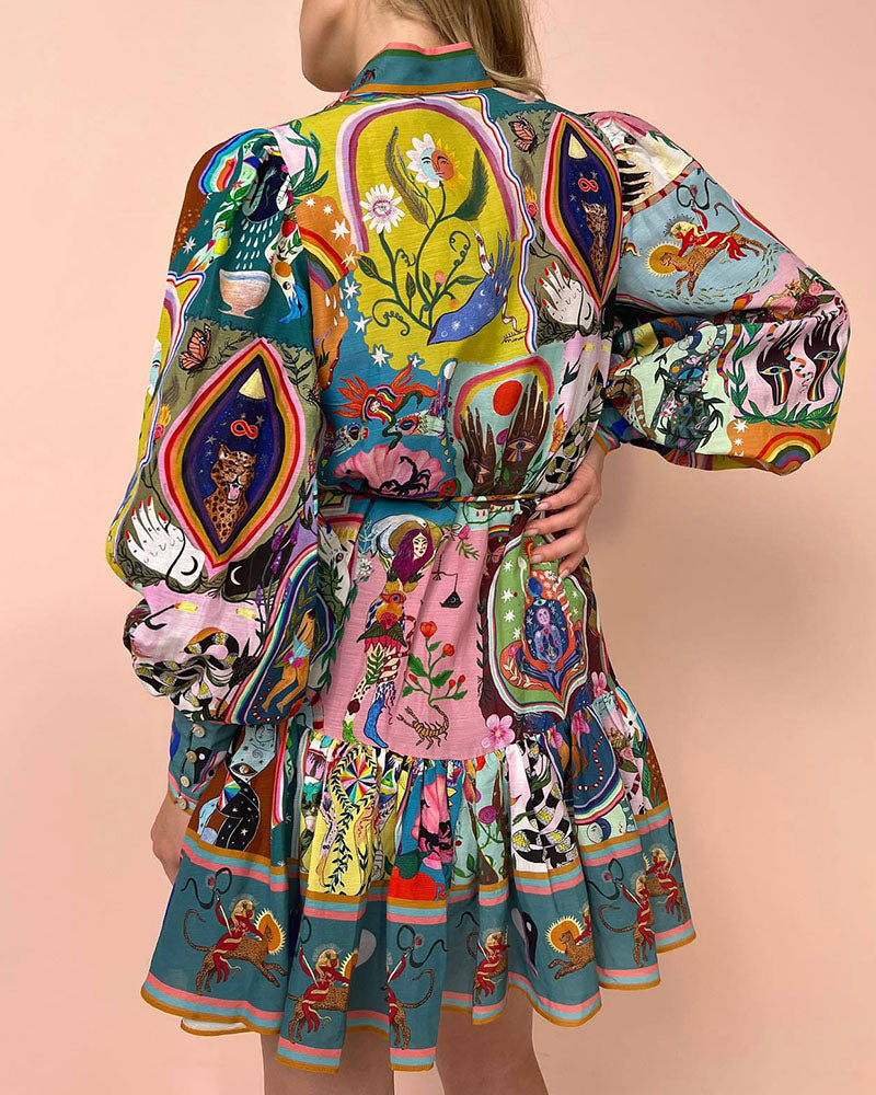 ELISABETTA | Korte Geprinte Jurk met Elegante Comfort en Levendige Stijl voor Alle Seizoenen