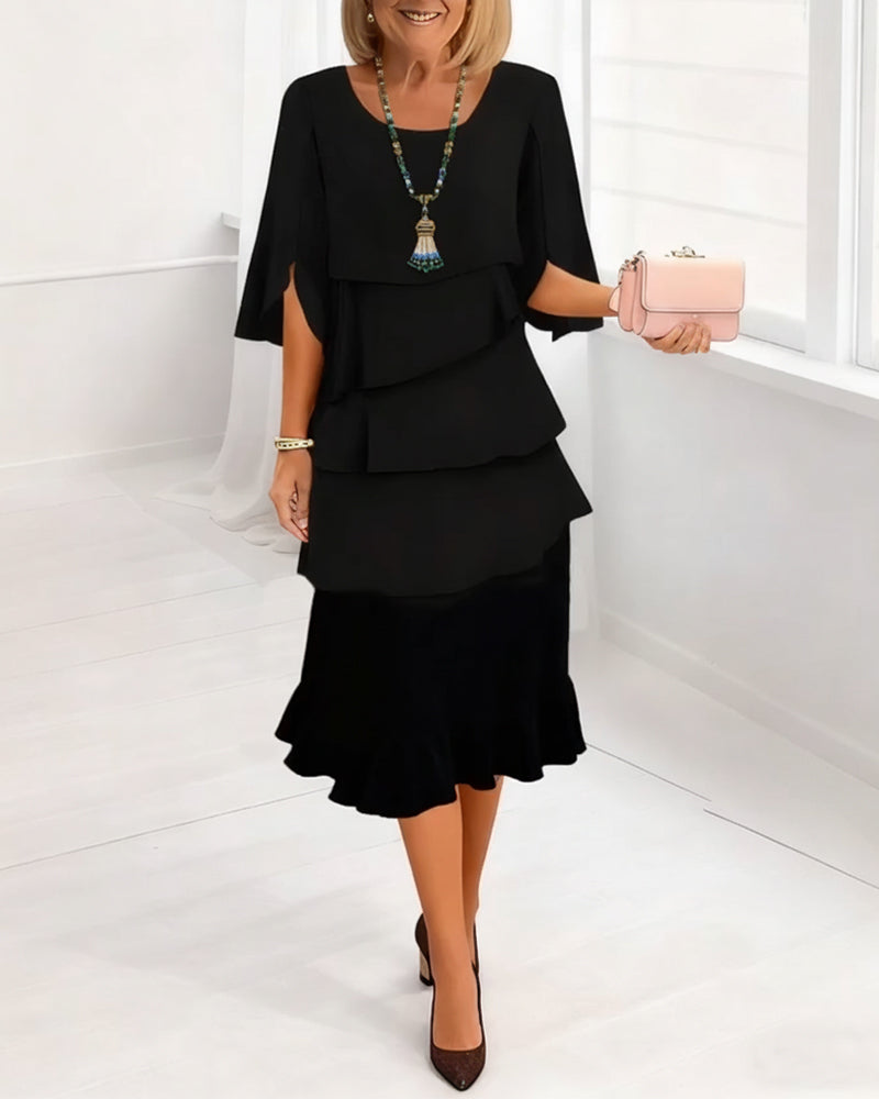 Renata | Elegante midi-jurk met ruffle-stijl mouwen