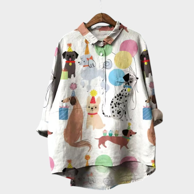 MARIANELLA | Oversized Blouse met Hondenprint en Dagelijks Comfort voor een Vrolijke Stijl