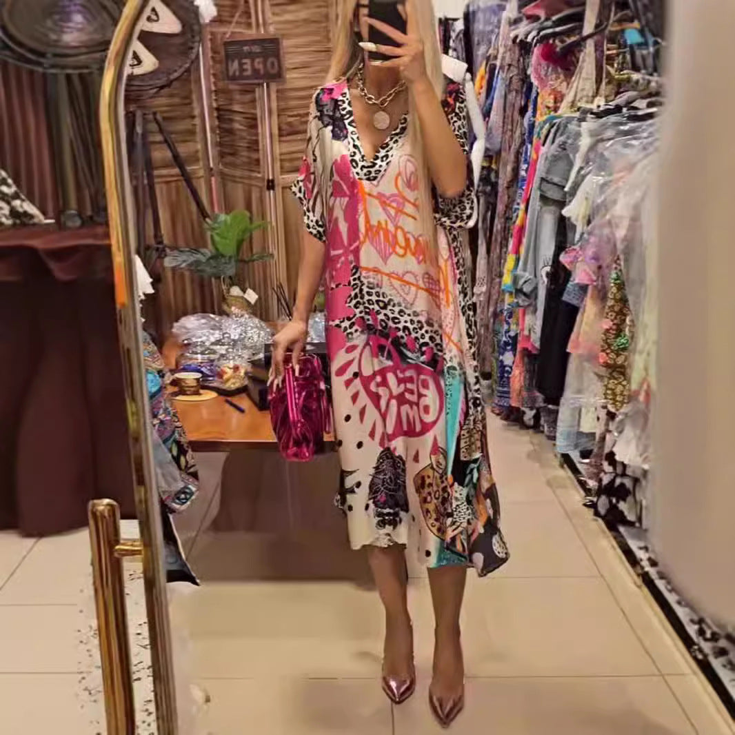 MILENA | Casual Jurk met Artistieke Print voor Zomercomfort en Unieke Stijl