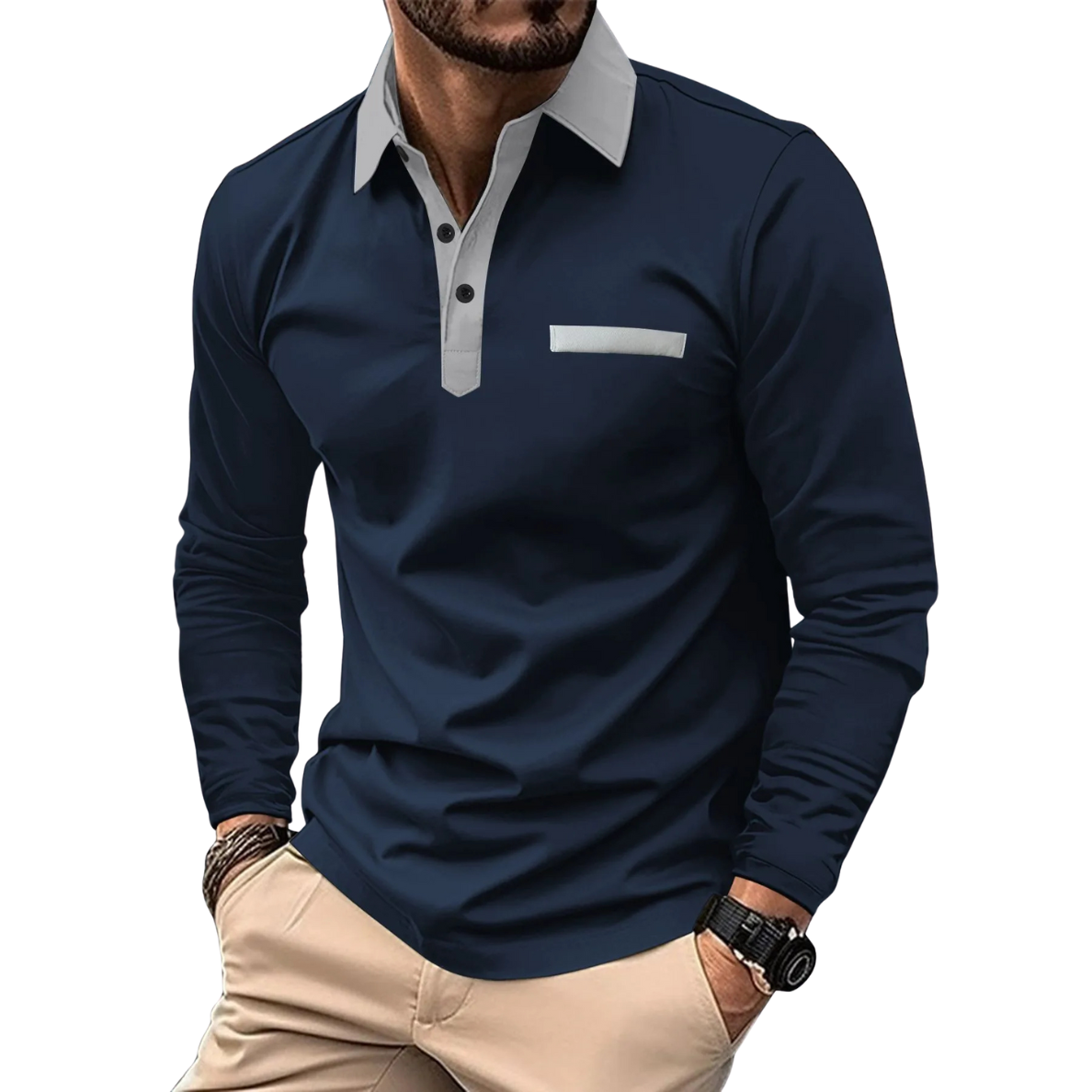 LÉANDRE | ELEGANTE BICOLOR POLO MET CONTRASTERENDE DETAILS