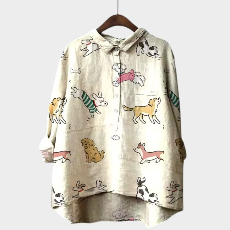 MARIANELLA | Oversized Blouse met Hondenprint en Dagelijks Comfort voor een Vrolijke Stijl