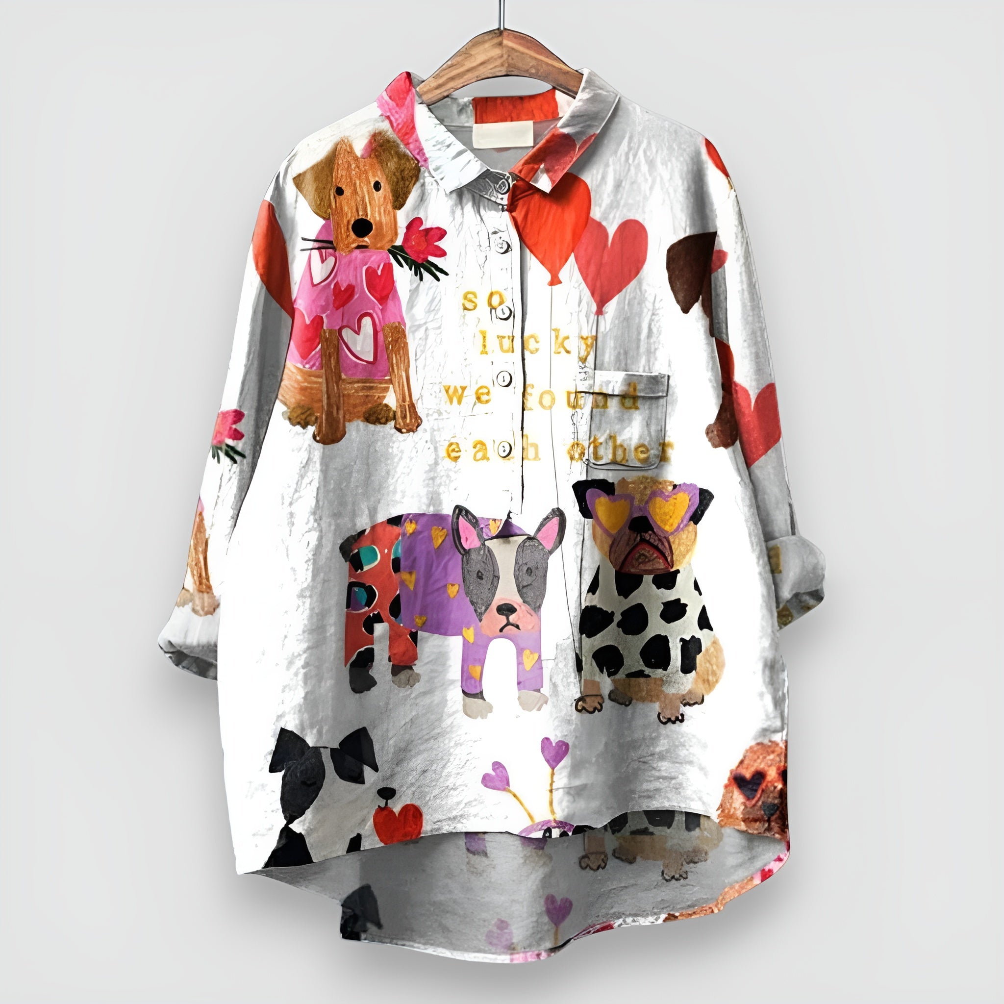 LOVIJS™ | Artistieke Hondenprint Blouse voor Elke Gelegenheid