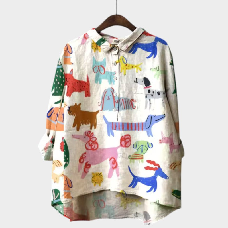 MARIANELLA | Oversized Blouse met Hondenprint en Dagelijks Comfort voor een Vrolijke Stijl