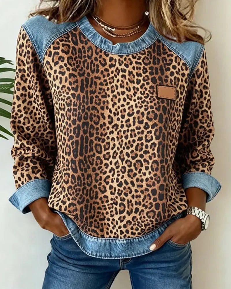 Esmée | Leopard Patchwork Trui met Flatterende Pasvorm en Dagelijks Comfort
