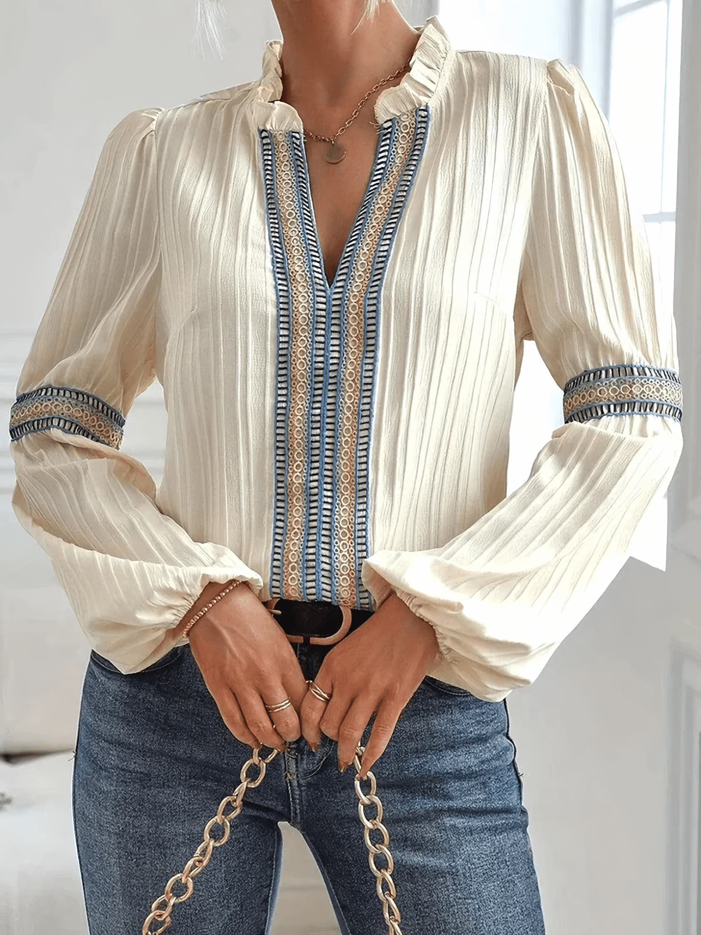 NOOR | Elegante Boho-Blouse met Verfijnd Borduurwerk