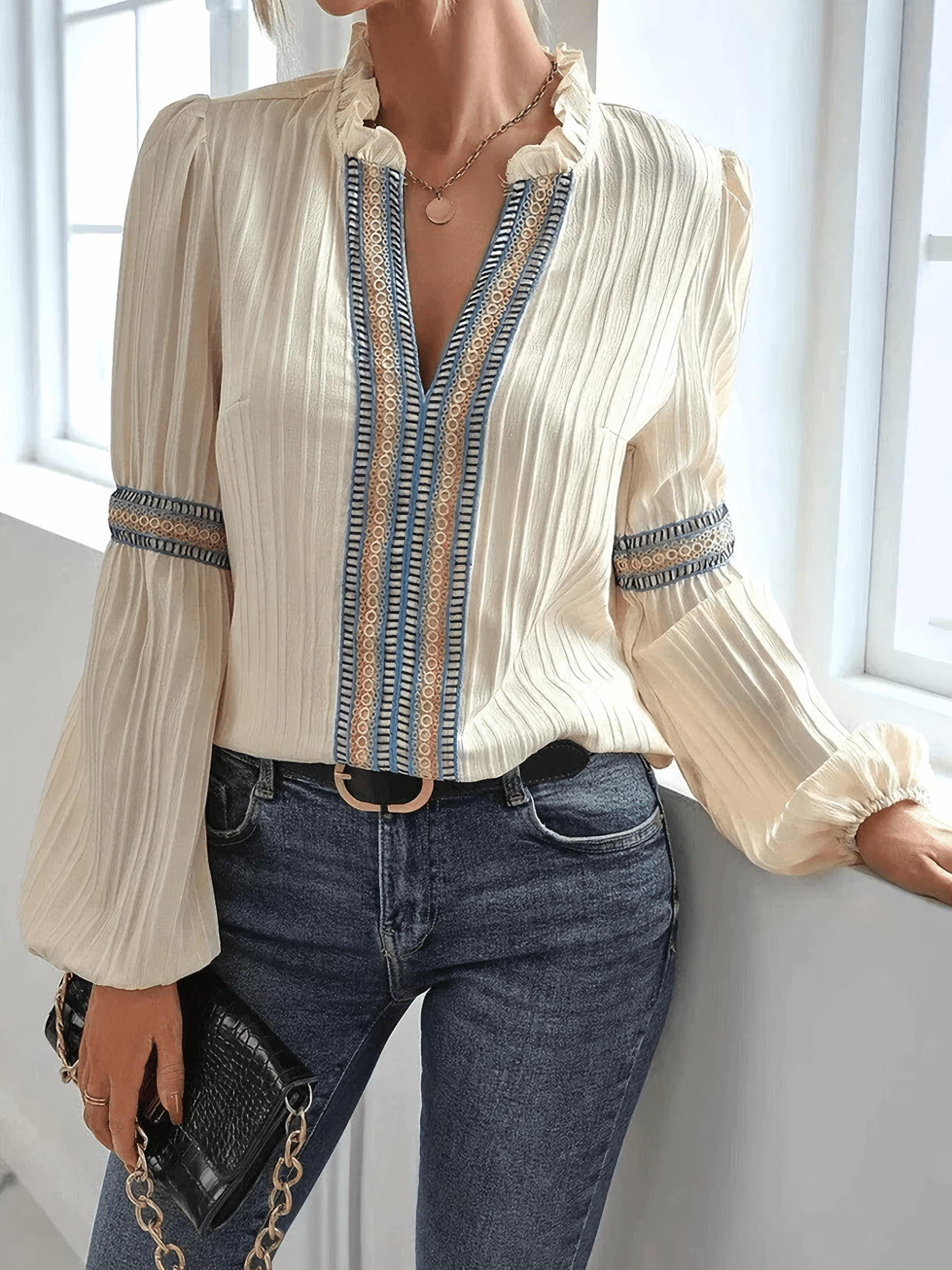 NOOR | Elegante Boho-Blouse met Verfijnd Borduurwerk