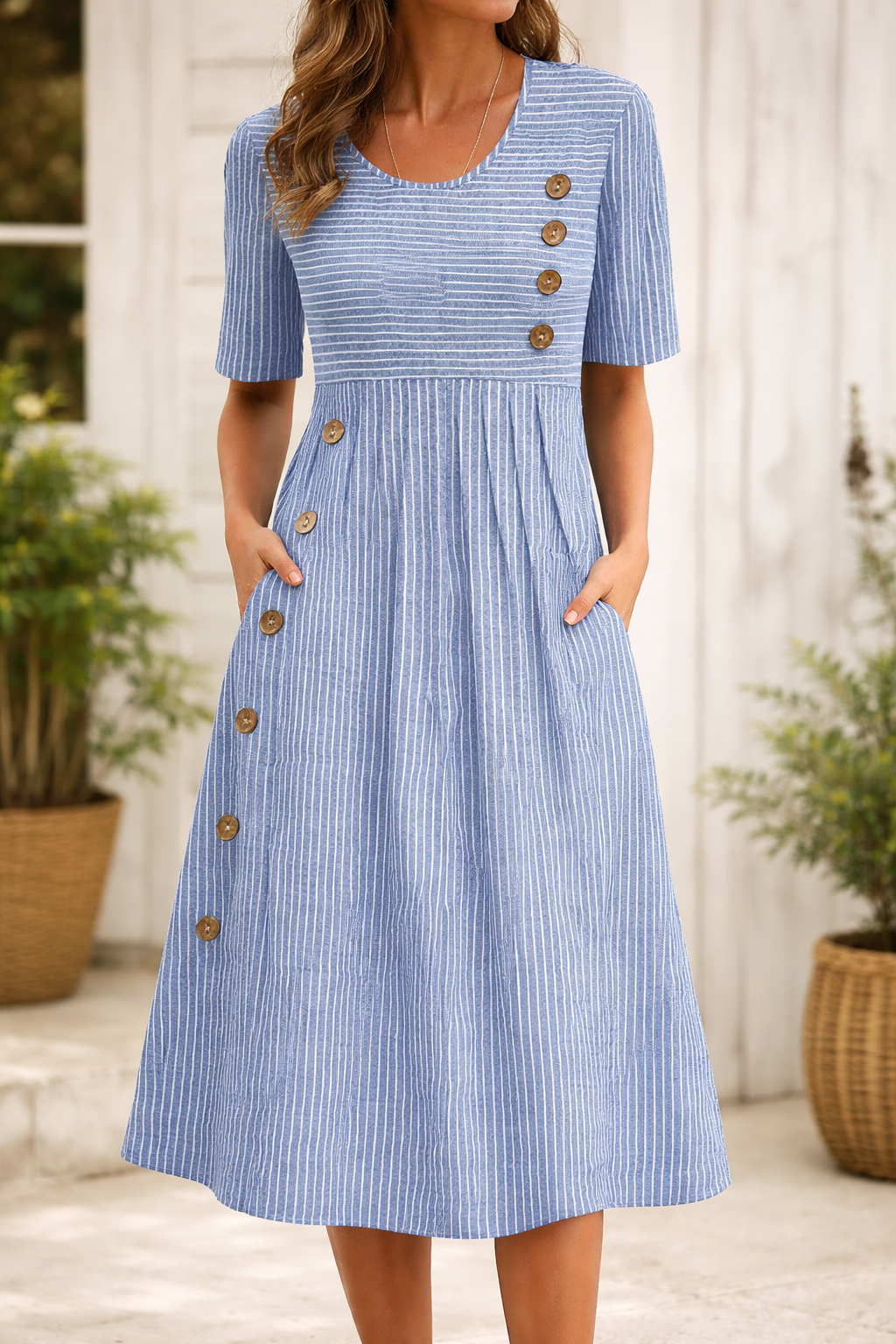 LIVIA | Gestreept Midi-Design met Flatterend Silhouet