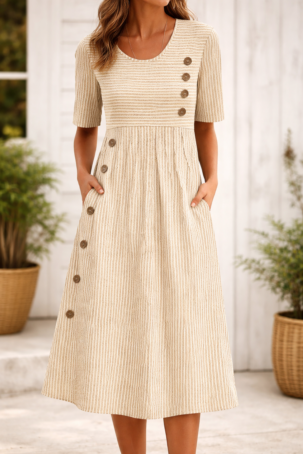 LIVIA | Gestreept Midi-Design met Flatterend Silhouet