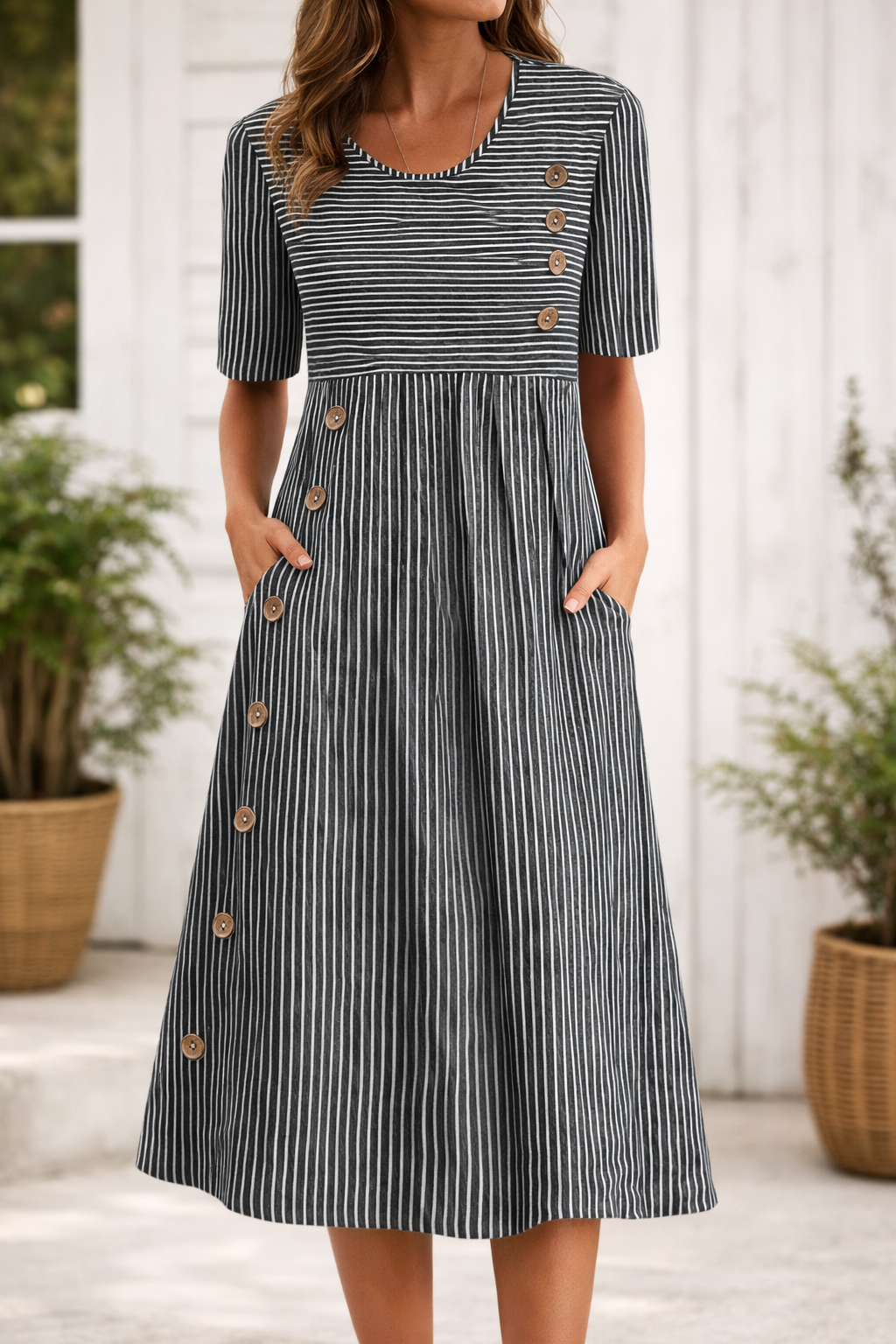LIVIA | Gestreept Midi-Design met Flatterend Silhouet
