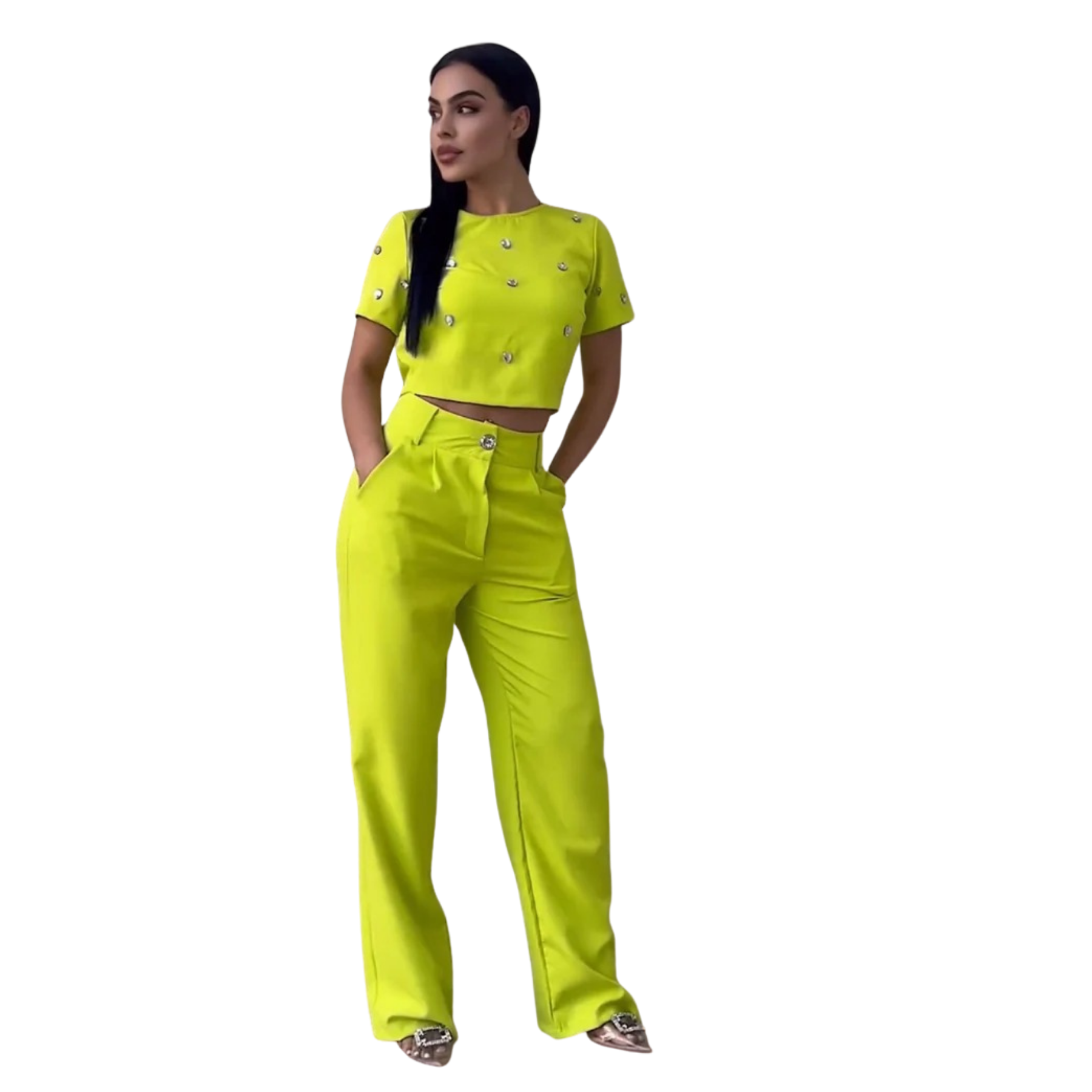 BIANCA | Elegant Compleet voor Dames met Glanzende Afwerkingen en Slanke Silhouet voor een Verfijnde Look