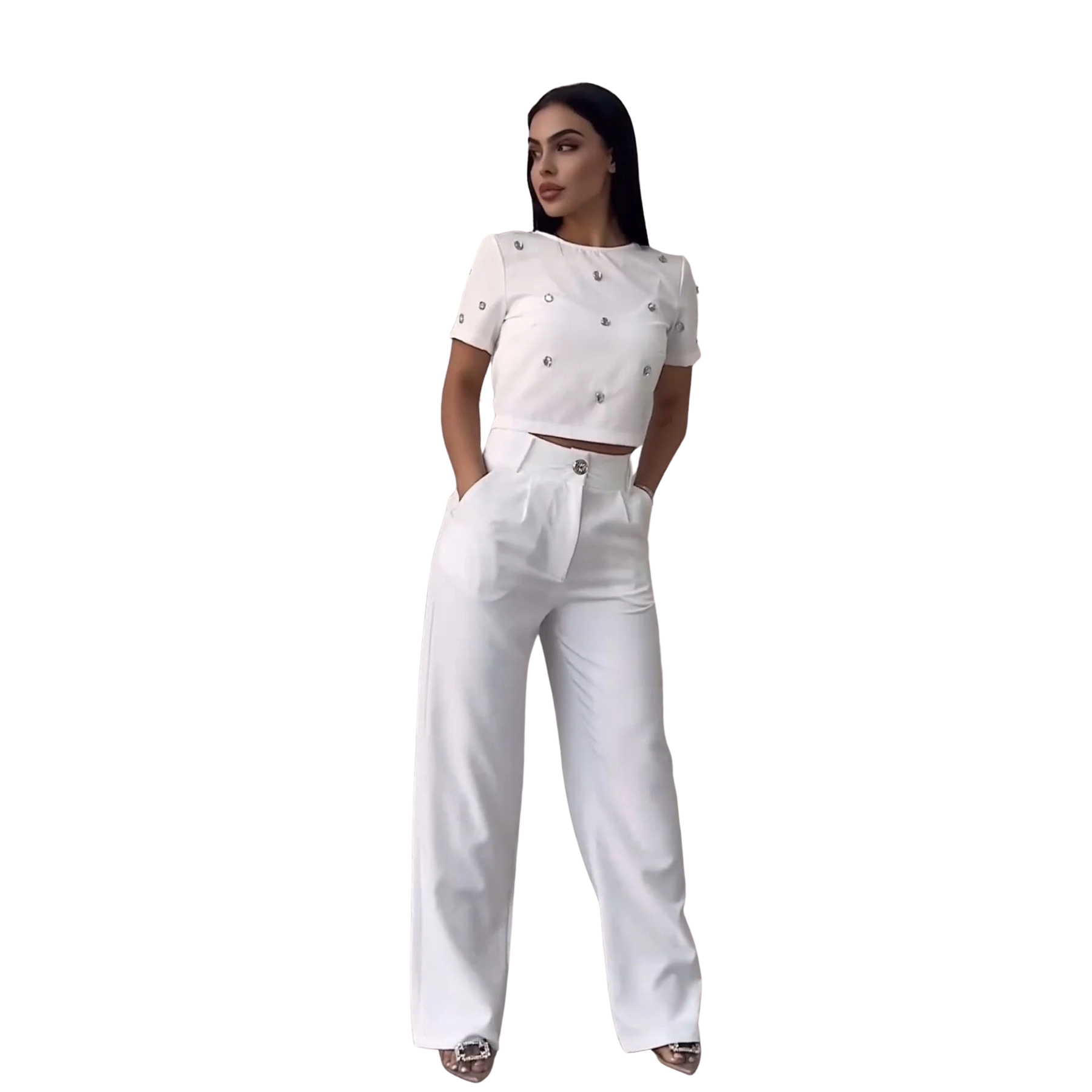 BIANCA | Elegant Compleet voor Dames met Glanzende Afwerkingen en Slanke Silhouet voor een Verfijnde Look