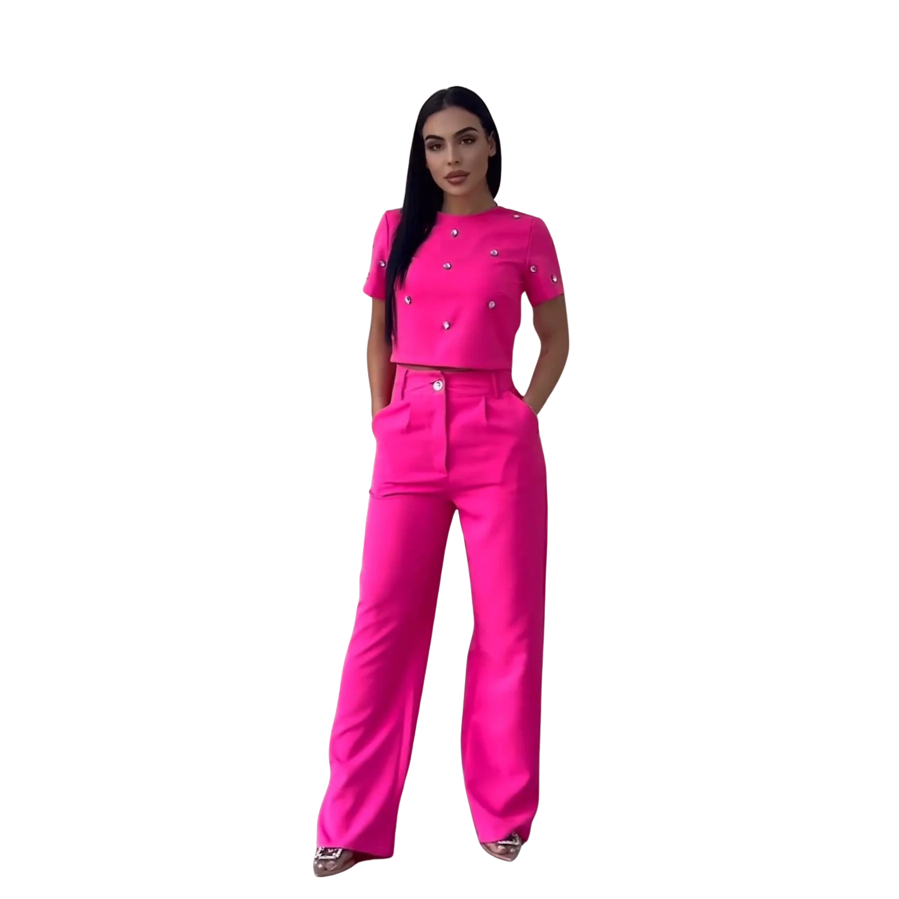 BIANCA | Elegant Compleet voor Dames met Glanzende Afwerkingen en Slanke Silhouet voor een Verfijnde Look