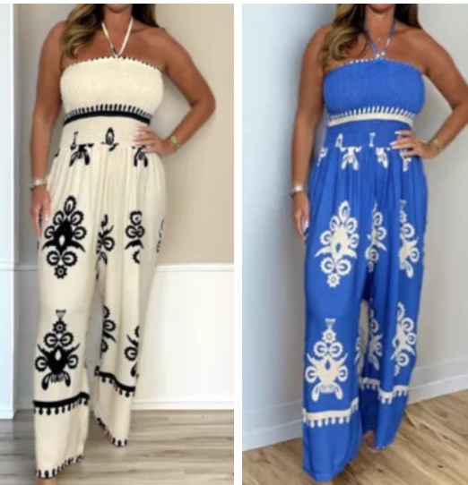 GABRIELLA | Off-shoulder Jumpsuit met Elastische Taille en Vloeiende Vakantiestijl
