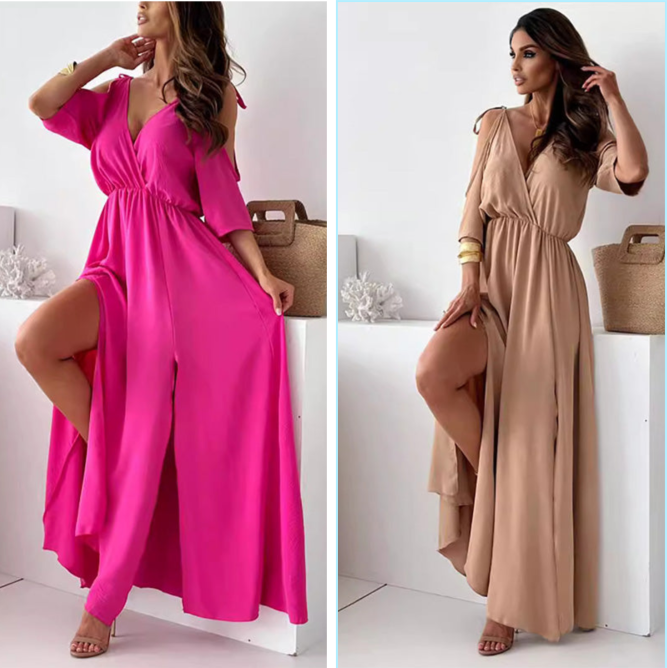 ISABELLA | Elegante Jurk met Zijsplit en V-hals voor een Flatterende en Vrouwelijke Stijl