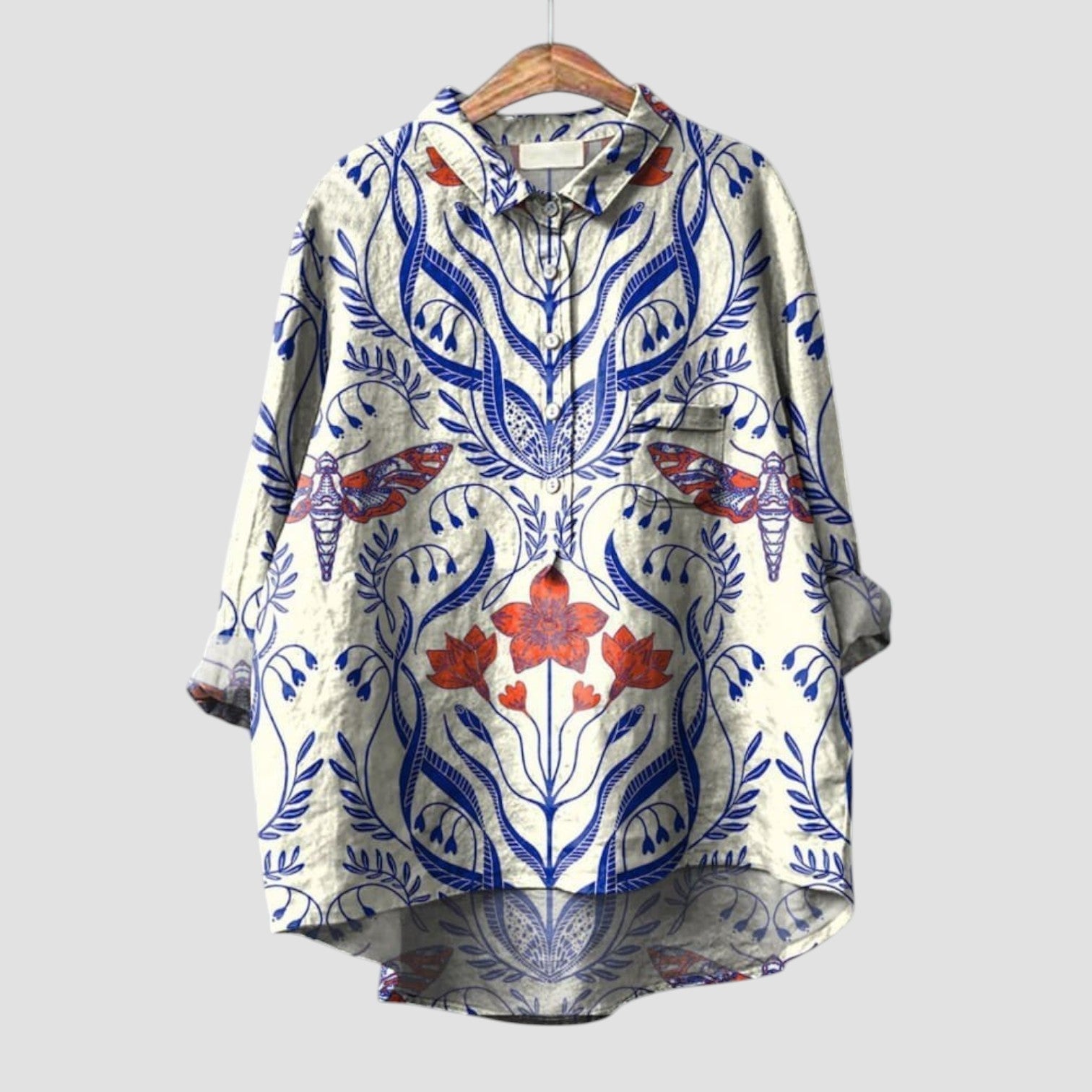 Ivana | Oversized chemise voor vrouwen met botanische print en natuurlijke stijl