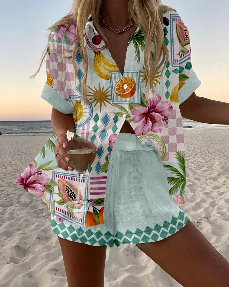 Maevin™ | Korte linnen set met fruitprint