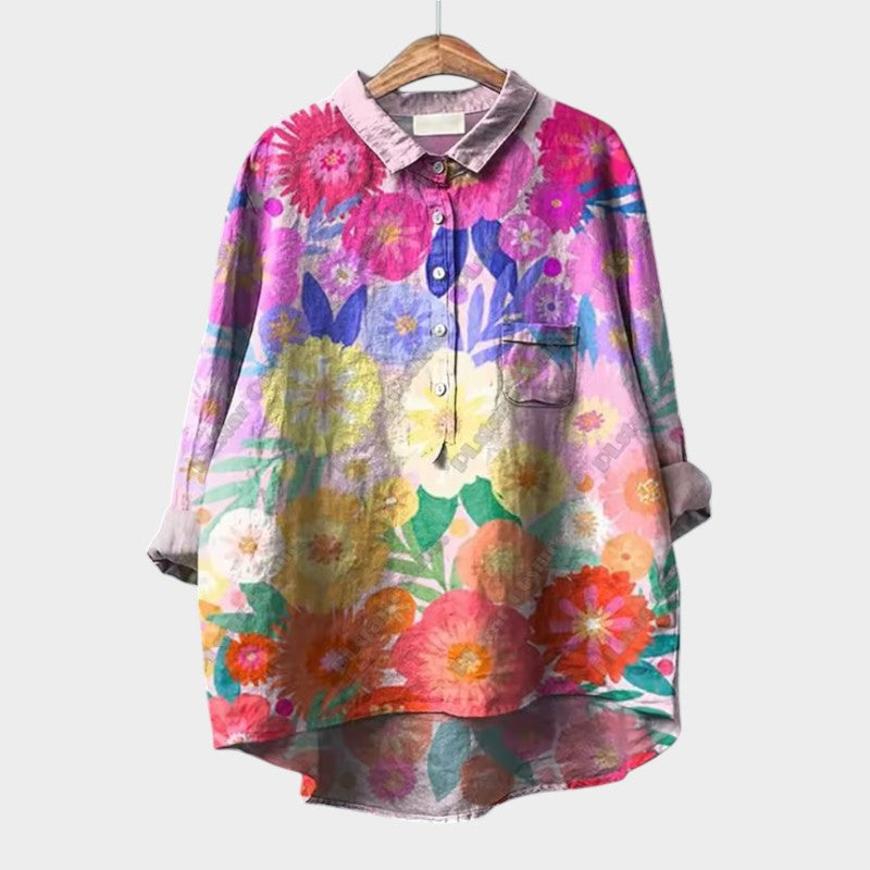 FRANCESCA | Oversized Bloemenblouse met Heldere Kleuren en Elegante Comfort voor Elke Dag