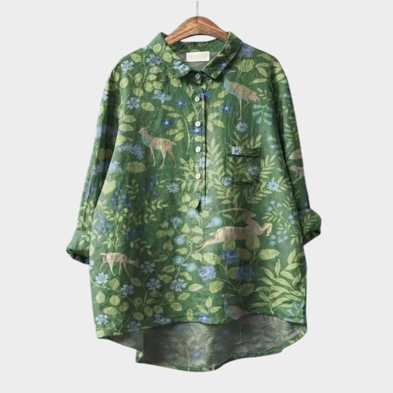 LUCIANA | Oversized Blouse met Gestileerde Katten en Uniek Comfort voor Elke Dag