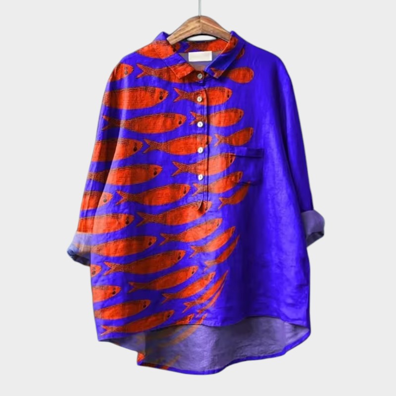 LUCIANA | Oversized Blouse met Gestileerde Katten en Uniek Comfort voor Elke Dag