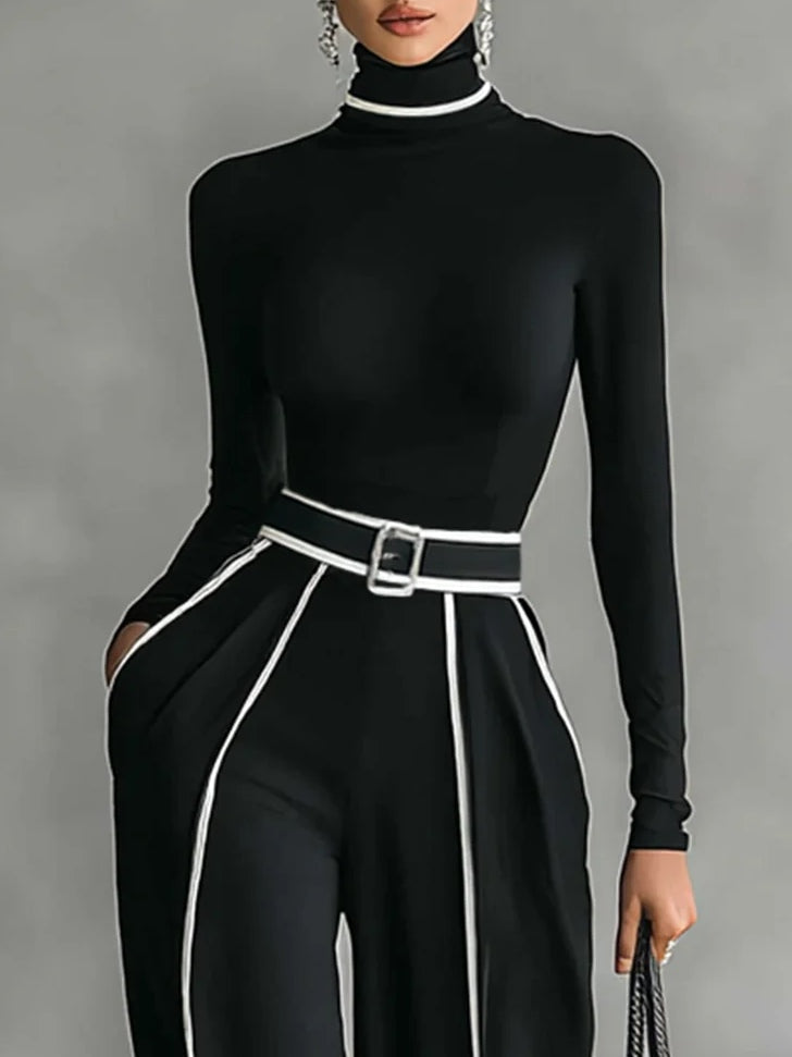 Emma | Elegante twee-delige set met hoge hals en brede broek