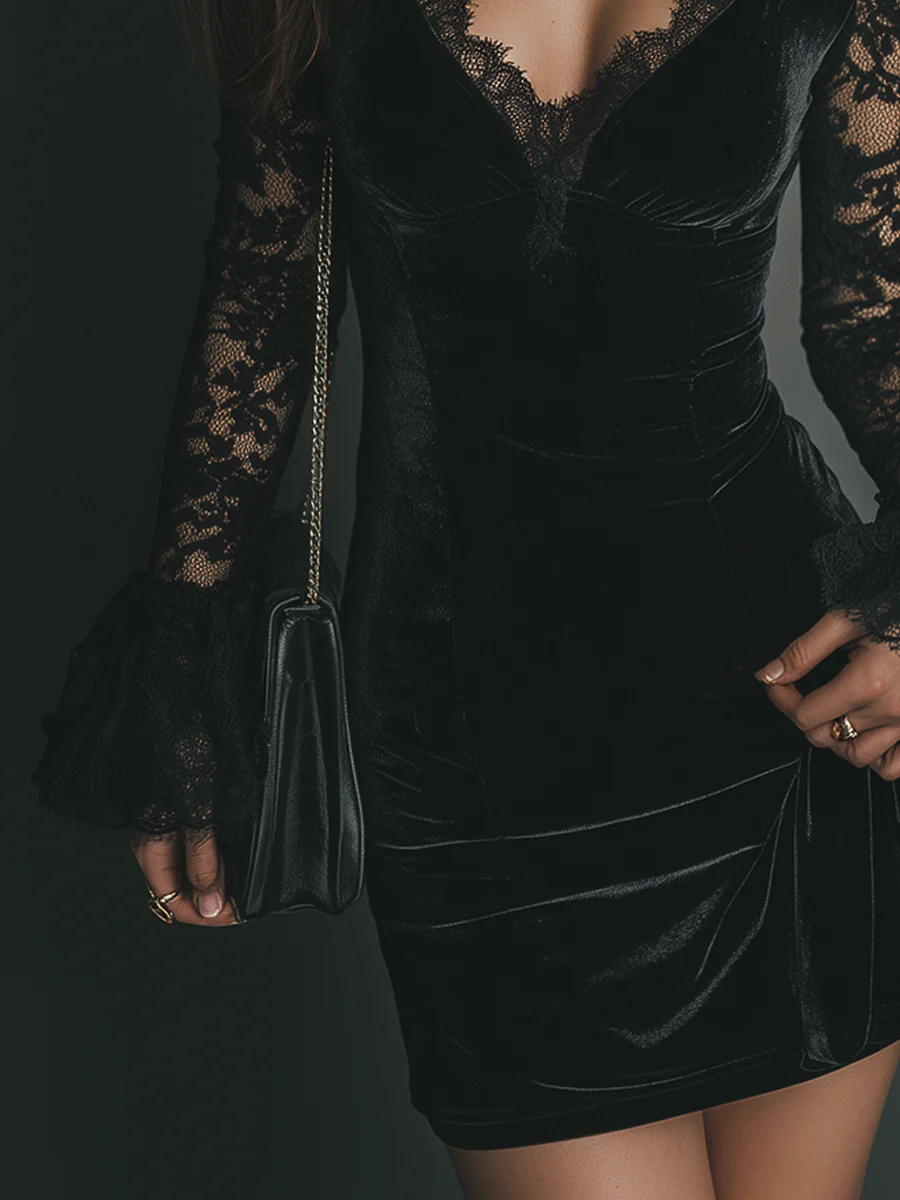 Lunori™ | Mini-jurk van fluweel en kant Luna