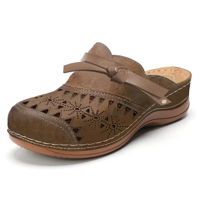 ZOEY | Orthopedische Cutout Wedge Klompen met Strikdetail en Voetboogondersteuning